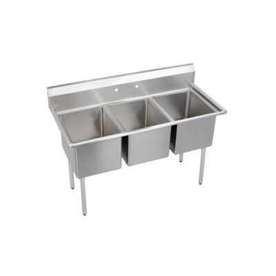 Elkay Dependabilt Stainless Steel 63'' x 29-13/16'' x 44-3/4'' 16 Gauge Three Compartment 14'' Deep Sink w/Stainless Steel Legs