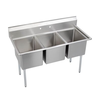 Elkay Dependabilt Stainless Steel 81'' x 29-13/16'' x 43-3/4'' 16 Gauge Three Compartment Sink with Stainless Steel Legs