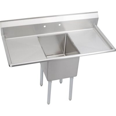 Elkay 1 Compartment Sink, 54X30 OA, 18X18 Bowl, 12 Deep, L & R 18'' DBs, SS Legs, 16 GA 300 Series SS, NSF