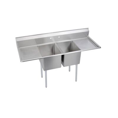 Elkay Dependabilt Stainless Steel 86'' x 23-13/16'' x 44-3/4'' 16 Gauge Two Compartment Sink w/ 24'' Left and Right Drainboards and Stainless Steel Legs