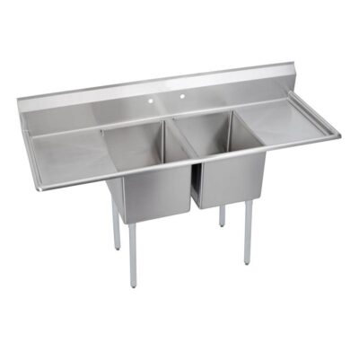 Elkay Dependabilt Stainless Steel 74'' x 29-13/16'' x 44-3/4'' 16 Gauge Two Compartment Sink w/ 18'' Left and Right Drainboards and Stainless Steel Legs