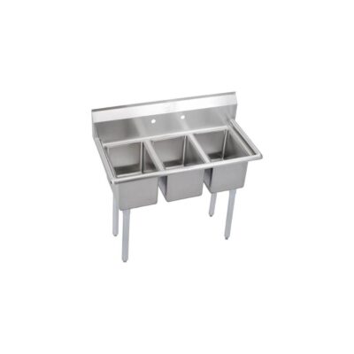 Elkay 3 Compartment Sink, 39X20 OA, 10X14 Bowl, 10 Deep, No DBs, SS Legs, 16 GA 300 Series SS, NSF