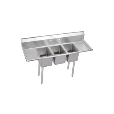 Elkay Dependabilt Stainless Steel 66'' x 19-13/16'' x 43-3/4'' 16 Ga. Three comp Sink w/16'' LR Drainboards+Stainless Steel Legs