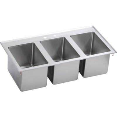Elkay 3 Compartment Drop-In Sink, 37X20 OA, 10X14 Bowl, 10'' Deep, 18 GA, 300 Series SS, NSF