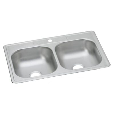 Elkay Dayton Stainless Steel 33'' x 21-1/4'' x 6-9/16'' 1-Hole Equal Double Bowl Drop-in Sink