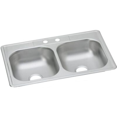Elkay Dayton Stainless Steel 33'' x 21-1/4'' x 6-9/16'' 2-Hole Equal Double Bowl Drop-in Sink