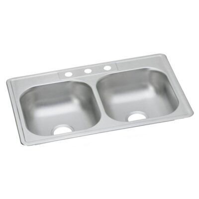 Elkay Dayton Stainless Steel 33'' x 21-1/4'' x 6-9/16'' 3-Hole Equal Double Bowl Drop-in Sink