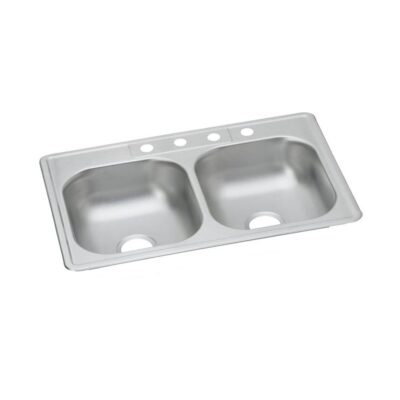 Elkay Dayton Stainless Steel 33'' x 21-1/4'' x 6-9/16'' 4-Hole Equal Double Bowl Drop-in Sink