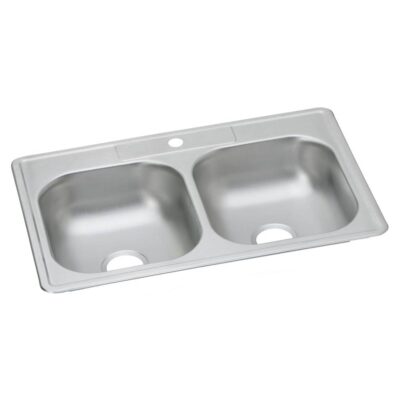 Elkay Dayton Stainless Steel 33'' x 22'' x 6-9/16'' 1-Hole Equal Double Bowl Drop-in Sink