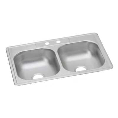 Elkay Dayton Stainless Steel 33'' x 22'' x 6-9/16'' 2-Hole Equal Double Bowl Drop-in Sink