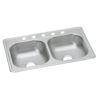Elkay Dayton Stainless Steel 33'' x 22'' x 6-9/16'' 5-Hole Equal Double Bowl Drop-in Sink