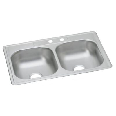Elkay Dayton Stainless Steel 33'' x 22'' x 6-9/16'' MR2-Hole Equal Double Bowl Drop-in Sink