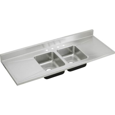 Elkay 18 Gauge Stainless Steel 66'' x 25'' x 7.5'' Double Bowl Custom Kitchen Sink + Countertop