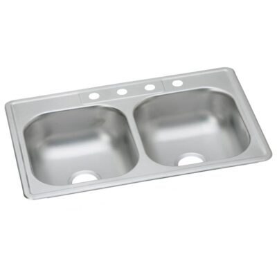 Elkay Dayton Stainless Steel 33'' x 22'' x 7-1/16'', 0-Hole Equal Double Bowl Drop-in Sink