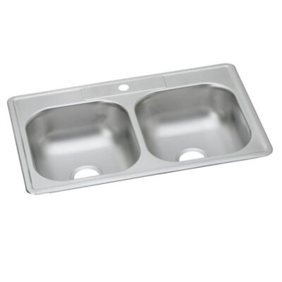 Elkay Dayton Stainless Steel 33'' x 22'' x 7-1/16'' 1-Hole Equal Double Bowl Drop-in Sink