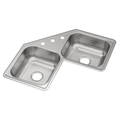 Elkay Dayton Stainless Steel 31-7/8'' x 31-7/8'' x 7'' 3-Hole Equal Double Bowl Corner Sink