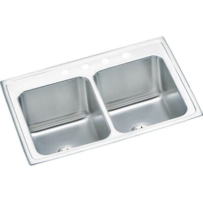 Elkay 18 Gauge Stainless Steel 33'' x 22'' x 10.125'' Double Bowl Drop-in Kitchen Sink Kit