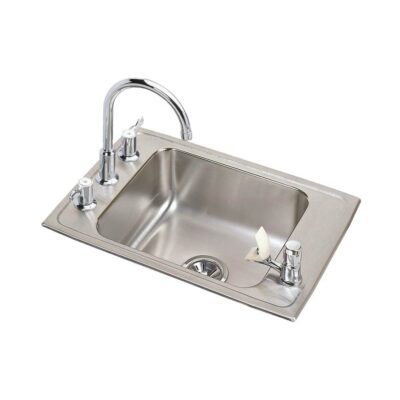 Elkay Lustertone Classic Stainless Steel 25'' x 17'' x 4'' 4-Hole Single Bowl Drop-in Classroom ADA Sink+Faucet/Bubbler Kit