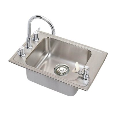 Elkay Lustertone Classic Stainless Steel 25'' x 17'' x 5-1/2'' 4-Hole Single Bowl Drop-in Classroom ADA Sink Kit