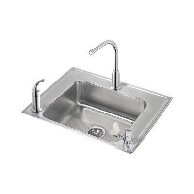 Elkay Lustertone Classic Stainless Steel 28'' x 22'' x 6-1/2'' Single Bowl Drop-in Classroom ADA Sink Kit and Vandal-resistant Filtration Kit With Filter Status Monitor