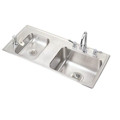Elkay Lustertone Classic Stainless Steel 37-1/4'' x 17'' x 5-1/2'' Double Bowl Drop-in Classroom ADA Sink Kit Left