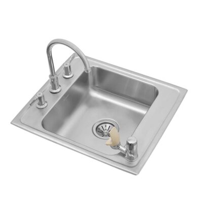 Elkay Lustertone Classic Stainless Steel 22'' x 19-1/2'' x 7-1/2'' Single Classroom Sink + Faucet/Bubbler Kit and Vandal-resistant Filtration Kit With Filter Status Monitor