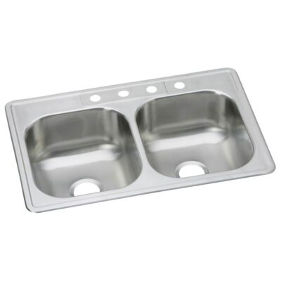 Elkay Dayton Stainless Steel 33'' x 21-1/4'' x 8-1/16'' 1-Hole Equal Double Bowl Drop-in Sink