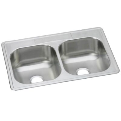 Elkay Dayton Stainless Steel 33'' x 22'' x 8-1/16'', 0-Hole Equal Double Bowl Drop-in Sink