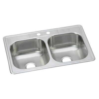 Elkay Dayton Stainless Steel 33'' x 22'' x 8-1/16'' 2-Hole Equal Double Bowl Drop-in Sink