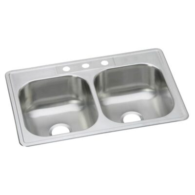 Elkay Dayton Stainless Steel 33'' x 22'' x 8-1/16'' 3-Hole Equal Double Bowl Drop-in Sink