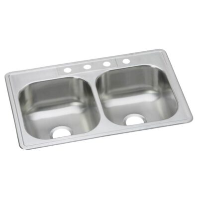 Elkay Dayton Stainless Steel 33'' x 22'' x 8-1/16'' 4-Hole Equal Double Bowl Drop-in Sink