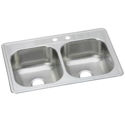 Elkay Dayton Stainless Steel 33'' x 22'' x 8-1/16'' MR2-Hole Equal Double Bowl Drop-in Sink