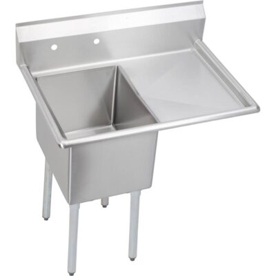 Elkay 1 Compartment Sink, 37X26 OA, 16X20 Bowl, 12 Deep, Right 18'' DBs, SS Legs, 18 GA 300 Series SS, NSF