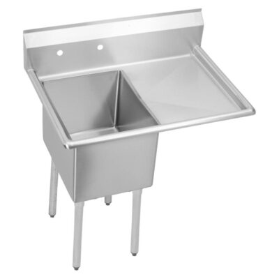 Elkay Dependabilt Stainless Steel 50-1/2'' x 29-13/16'' x 43-3/4'' 18 Gauge One Compartment Sink w/ 24'' Right Drainboard and Stainless Steel Legs