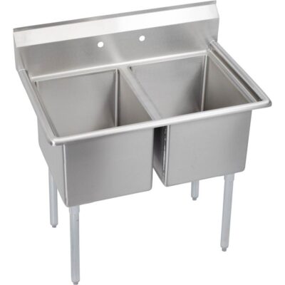 Elkay 2 Compartment Sink, 39X26 OA, 16X20 Bowl, 12 Deep, No DBs, SS Legs, 18 GA 300 Series SS, NSF