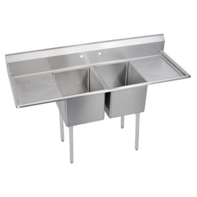 Elkay Dependabilt Stainless Steel 70'' x 25-13/16'' x 43-3/4'' 18 Ga. Two comp Sink w/18'' LR Drainboards+Stainless Steel Legs