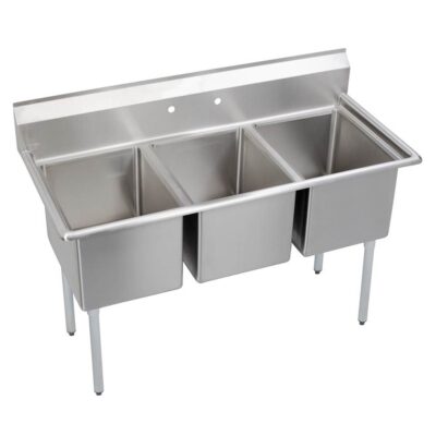 Elkay Dependabilt Stainless Steel 57'' x 25-13/16'' x 43-3/4'' 18 Gauge Three Compartment Sink with Stainless Steel Legs