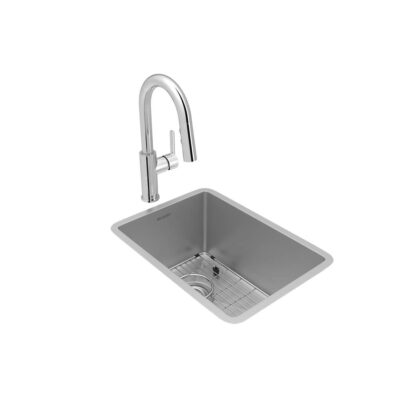 Elkay Crosstown 18 Gauge Stainless Steel 13-1/2'' x 18-1/2'' x 9'', Single Bowl Undermount Bar Sink, Faucet, Bottom Grid & Drain Kit