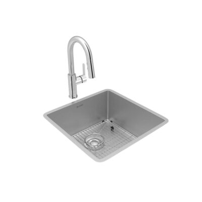 Elkay Crosstown 18 Gauge Stainless Steel 18-1/2'' x 18-1/2'' x 9'', Single Bowl Undermount Sink, Faucet, Bottom Grid & Drain Kit
