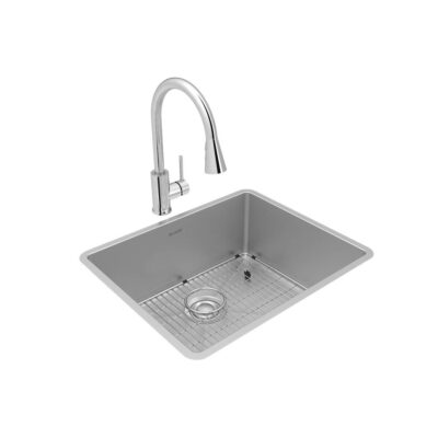 Elkay Crosstown 18 Gauge Stainless Steel 22-1/2'' x 18-1/2'' x 9'', Single Bowl Undermount Sink, Faucet, Bottom Grid & Drain Kit