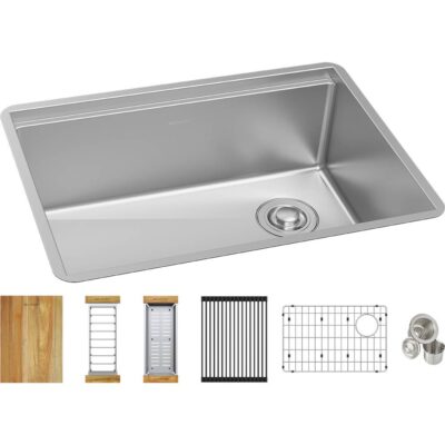 Elkay 18 Gauge Stainless Steel 25.5'' x 18.5'' x 9'' Crosstown Workstation Single Bowl Undermount Kitchen Sink Kit