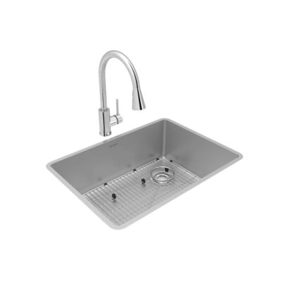 Elkay Crosstown 18 Gauge Stainless Steel 25-1/2'' x 18-1/2'' x 9'', Single Bowl Undermount Sink, Faucet, Bottom Grid & Drain Kit