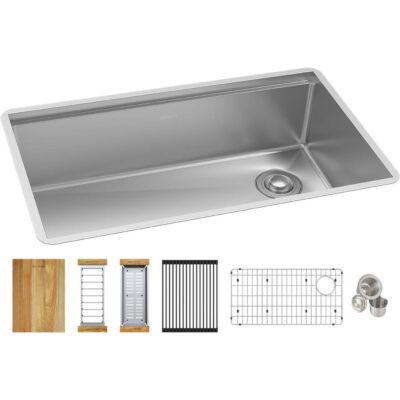 Elkay 18 Gauge Stainless Steel 31.5'' x 18.5'' x 9'' Crosstown Workstation Single Bowl Undermount Kitchen Sink Kit
