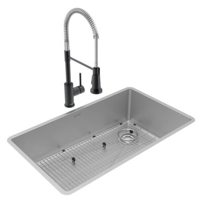 Elkay Crosstown 18 Gauge Stainless Steel 31-1/2'' x 18-1/2'' x 9'', Single Bowl Undermount Sink, Faucet, Bottom Grid & Drain Kit