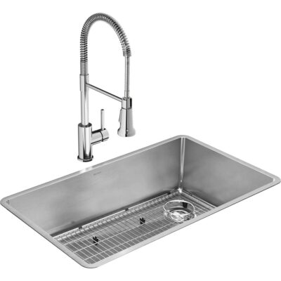 Elkay 18 Gauge Stainless Steel 31.5'' x 18.5'' x 9'' Single Bowl Undermount Kit with Faucet