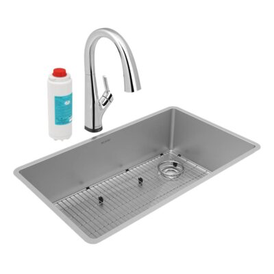 Elkay Crosstown 18 Gauge Stainless Steel 31-1/2'' x 18-1/2'' x 9'', Single Bowl Undermount Sink Kit with Filtered Faucet