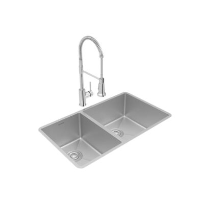 Elkay Crosstown 18 Gauge Stainless Steel 31-1/2'' x 18-1/2'' x 9'', 40/60 Double Bowl Undermount Sink, Faucet & Drain Kit