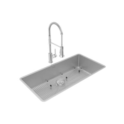 Elkay Crosstown 18 Gauge Stainless Steel 36-1/2'' x 18-1/2'' x 9'', Single Bowl Undermount Sink, Faucet, Bottom Grid & Drain Kit