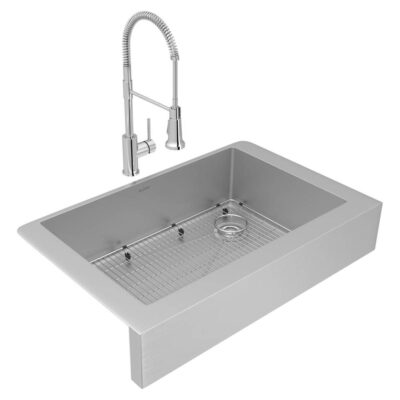 Elkay Crosstown 18 Gauge Stainless Steel 35-7/8'' x 20-1/4'' x 9'' Single Bowl Farmhouse Sink & Faucet Kit with Bottom Grid & Drain