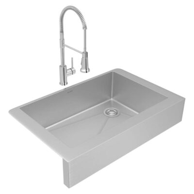 Elkay Crosstown 18 Gauge Stainless Steel 35-7/8'' x 20-1/4'' x 9'' Single Bowl Farmhouse Sink & Faucet Kit with Drain